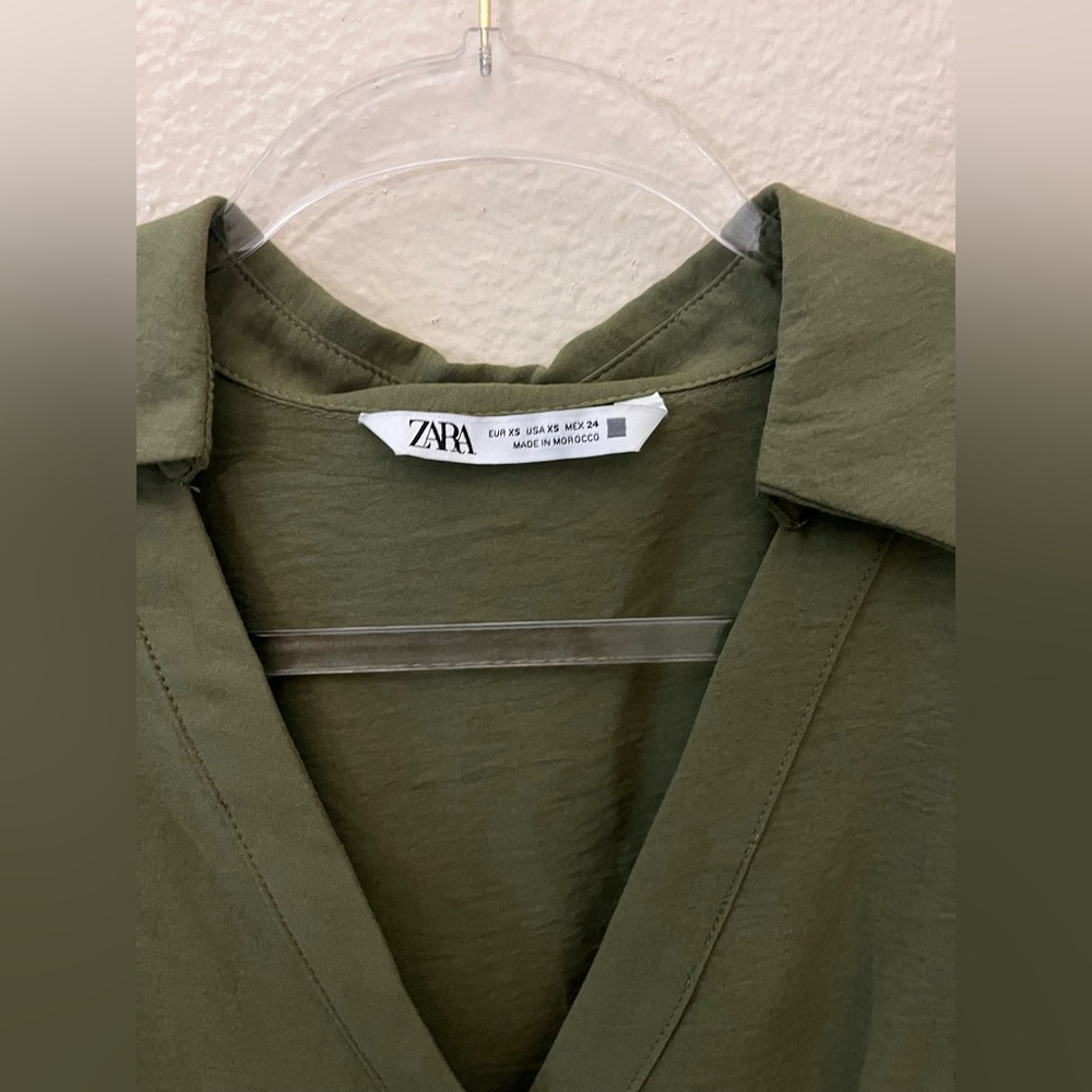 Zara Khaki Green Collared Dress - Picture 6 of 11